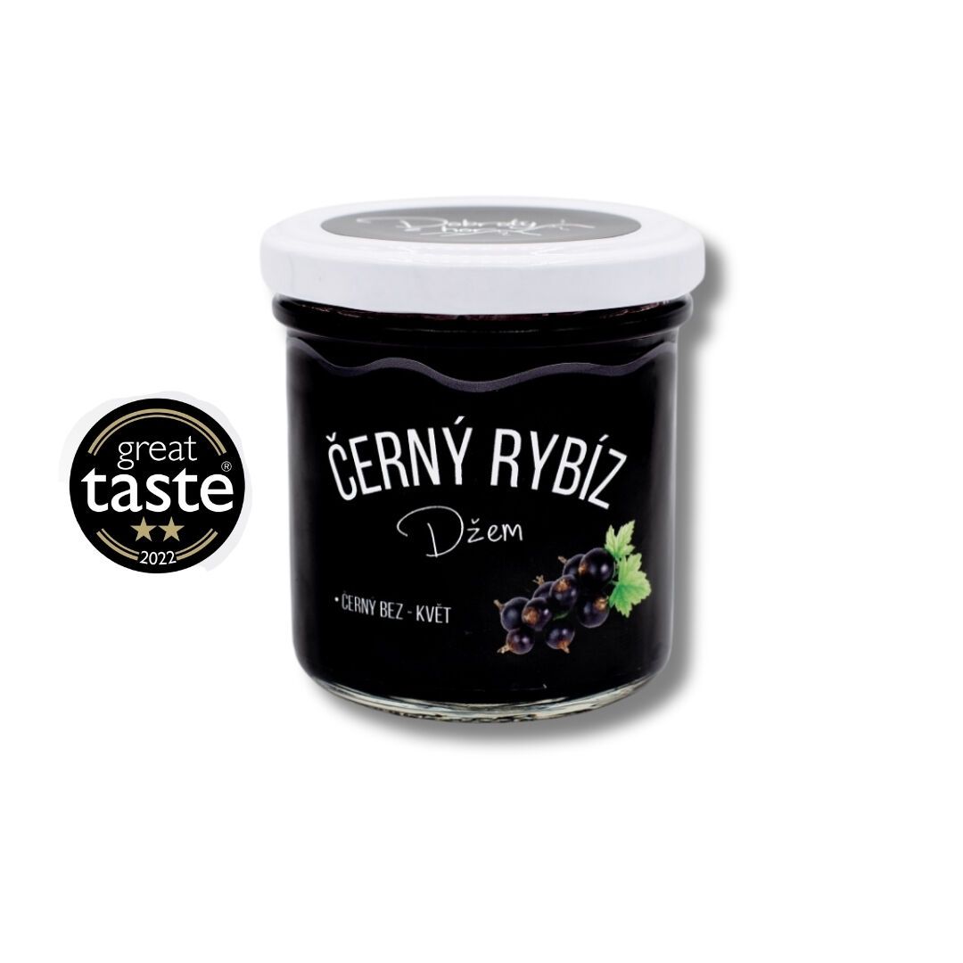 Dobroty z hor_ džem_  Černý rybíz, černý bez květ nízká kvalita